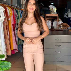 Cropped sem Alça Pregas Laterais TAM P - Calça Skinny Pregas Frente Barra TAM 38